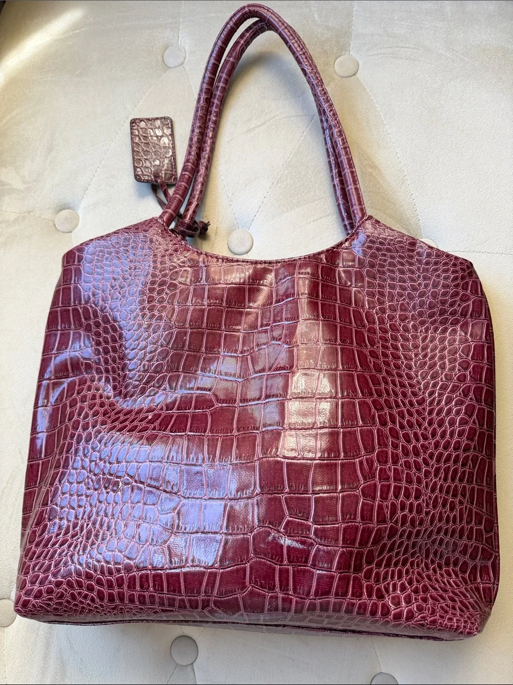 Neiman Marcus Croc-Embossed Burgundy Tote Bag
